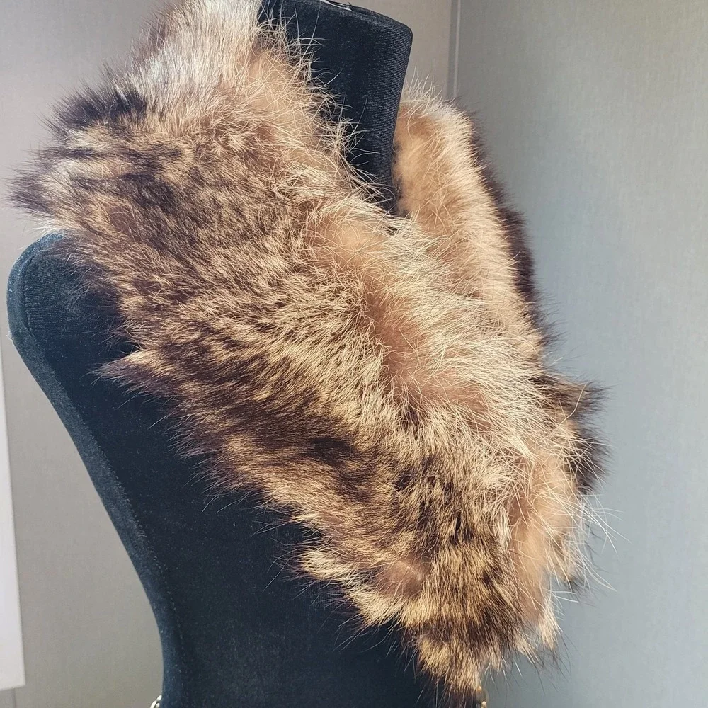 Vintage Genuine Fox Fur Collar Stole Silky‎ Soft Warm Brown Quilted 32